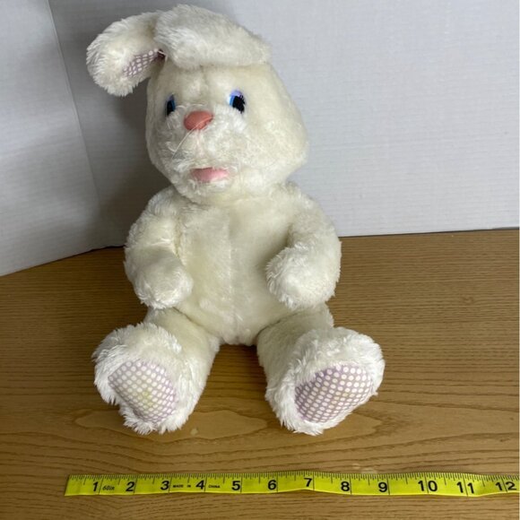 Vtg Dakin White Plush Bunny Rabbit Stuffed Animal Lavender Ears Paws 1983 Easter - Picture 9 of 9
